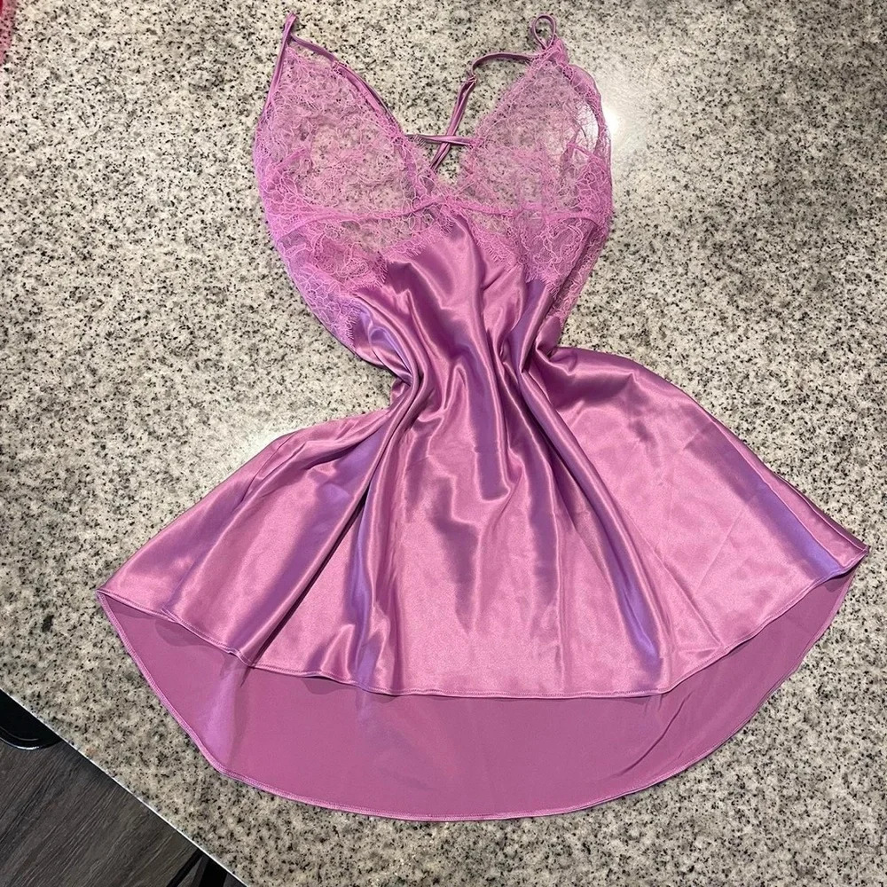 victoria’s secret purple floral lace slip dress mini dress